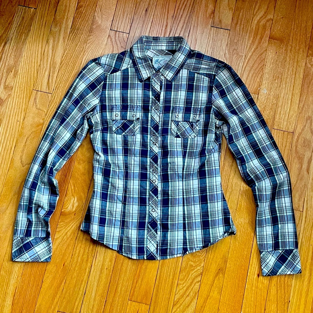 Girl Krazy Casual Snap Button Down Plaid Shirt